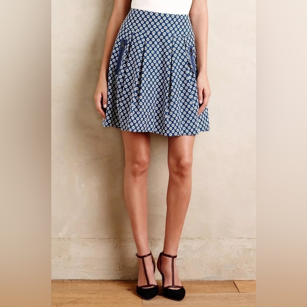 Anthropologie Maeve Fourth Street Swing Blue Pattern Skirt Size 4